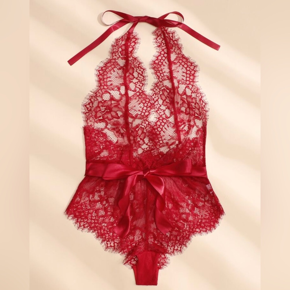 Shein red lace lingerie